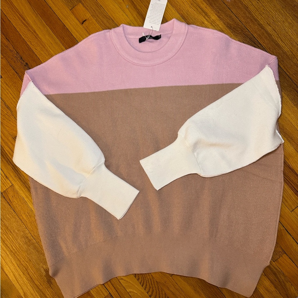 Colorblock Sweater - Pink, Tan, and Cream